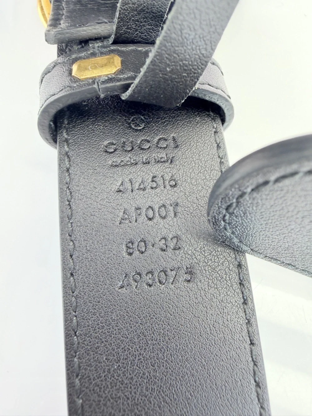 Authentic Gucci Slim Leather Marmont Gg Double Mens Belt Black 80/32” 414516